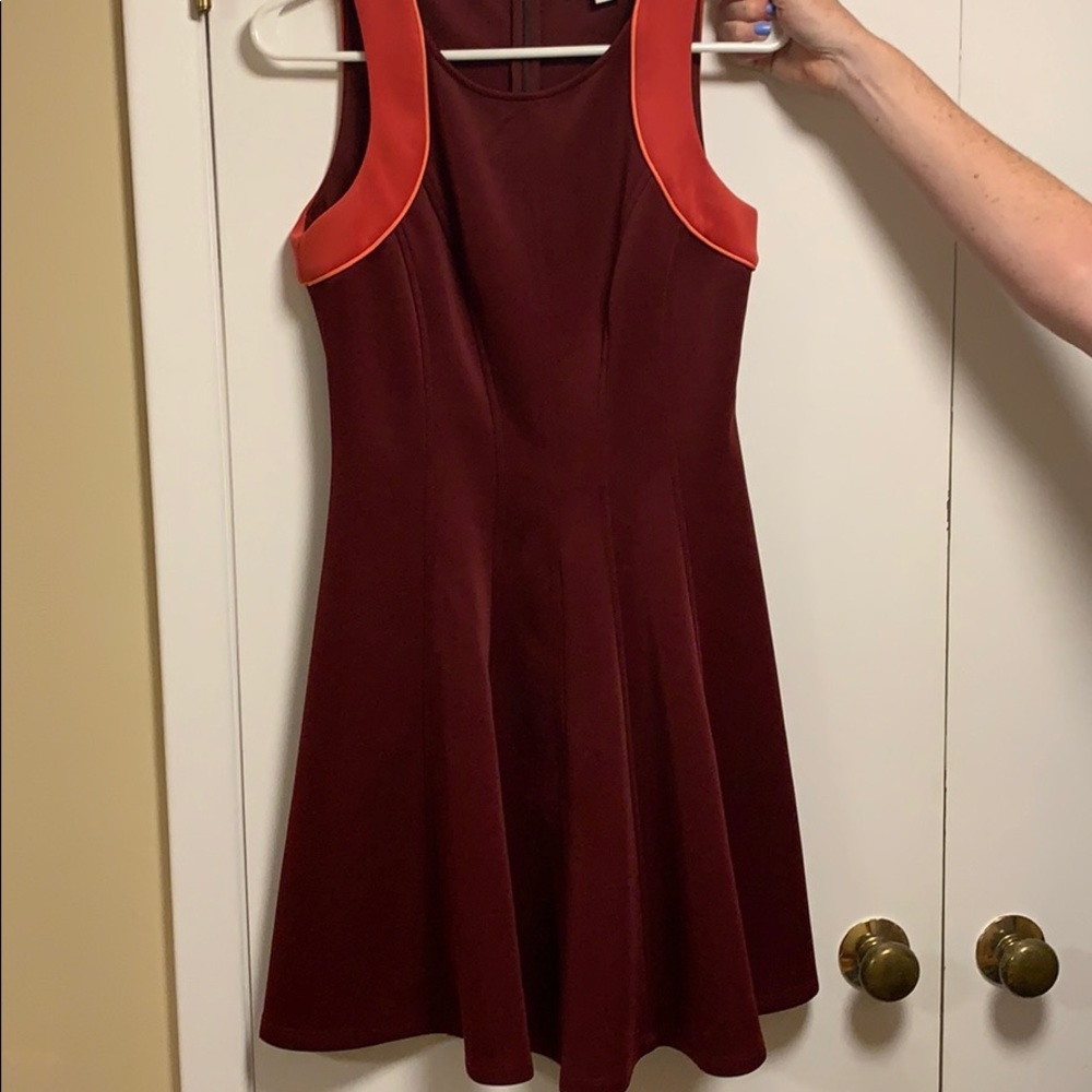 Burgundy and Orange Peplum Dress